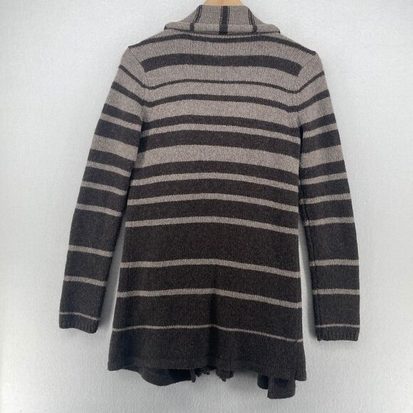 BCBG MAXAZRIA Cardigan 2XS Scarf Striped Open Front Draped Neck Gray Brown - Picture 4 of 16